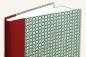Preview: Photo album, red linen spine, green cover, geometric pattern, small triangles, white, red
